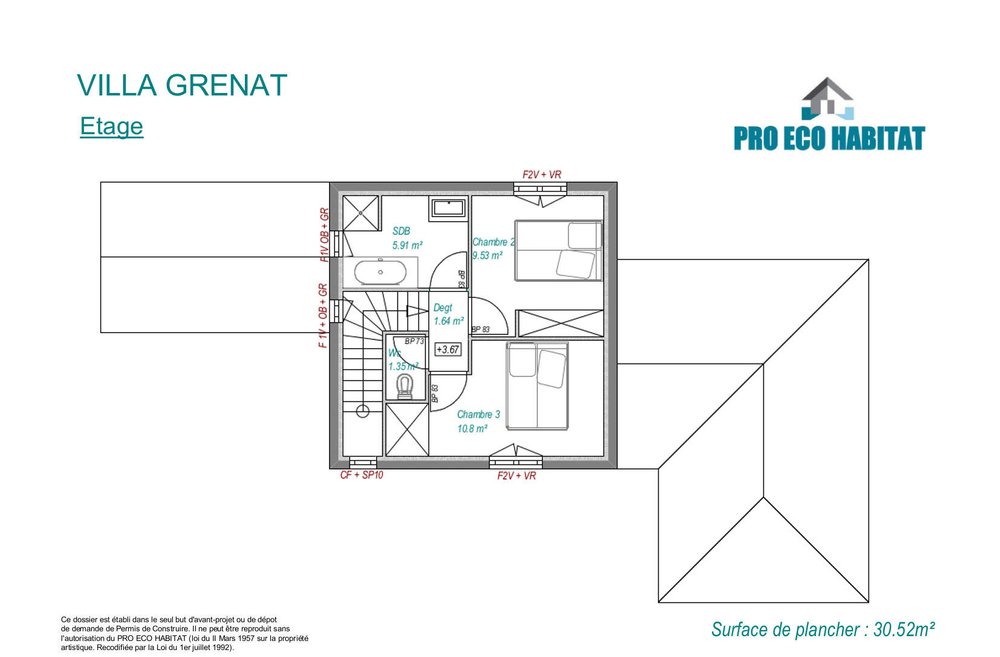 Plan maison étage modèle GRENAT 100m² 3chambres perpignan 66 et narbonne aude 11