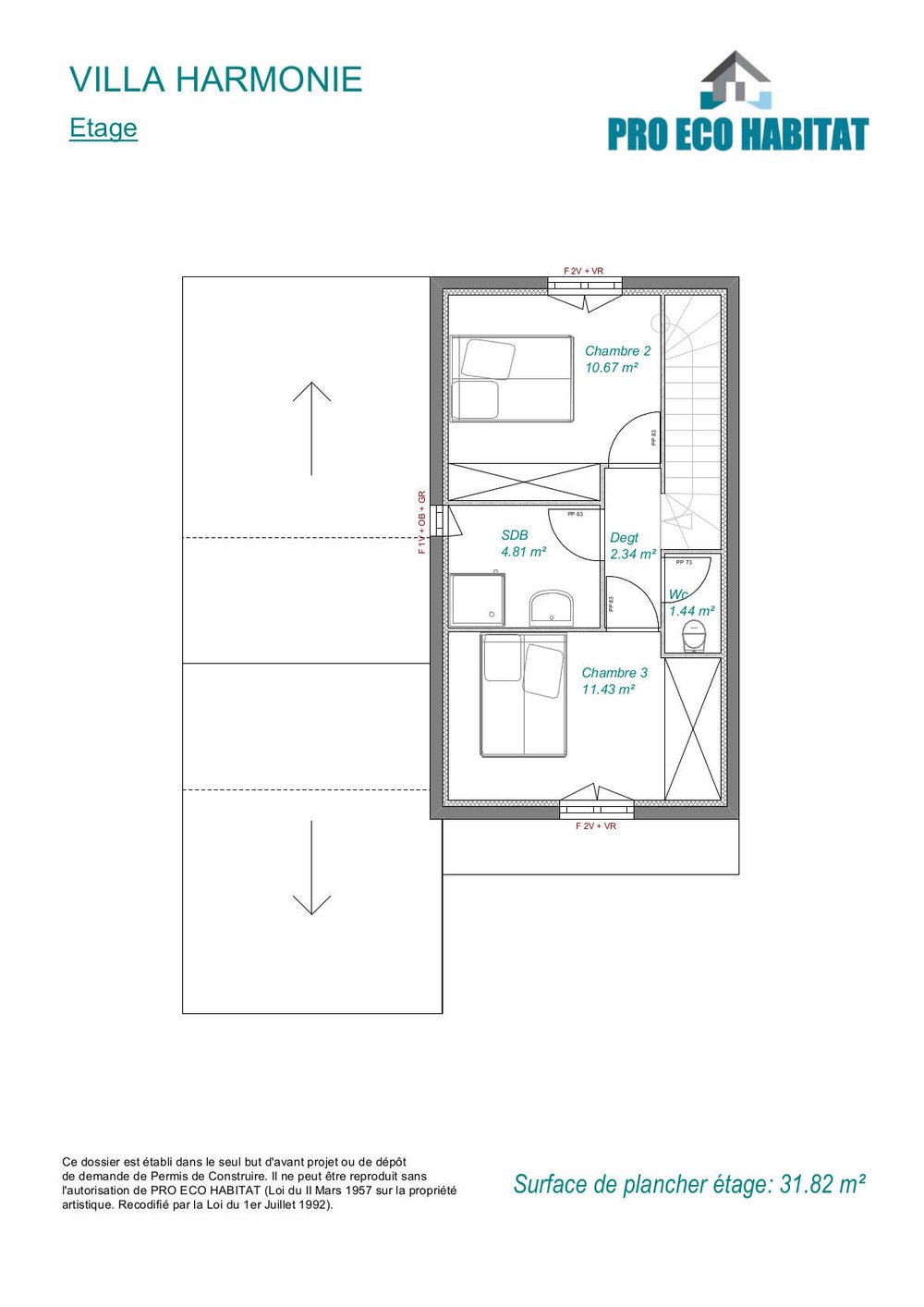 Plan de maison moderne Etage HARMONIE 90m² 3chambres perpignan 66 & narbonne aude 11